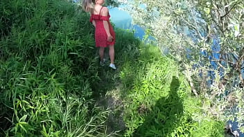 Petite girl screams for help she is lost in nature, I help her but she sucks cock well